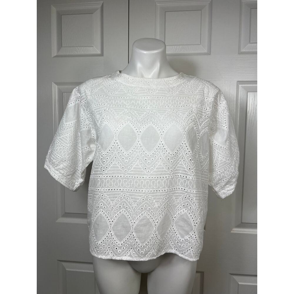 Kamiseta Women's Blouse White Chaaya Eyelet Medium NWT